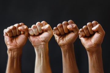 Fists Raised In Unity Against Black Background