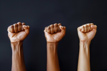 Fists Raised In Unity Against Black Background