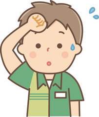 忙しくて汗をかくアルバイトの男性