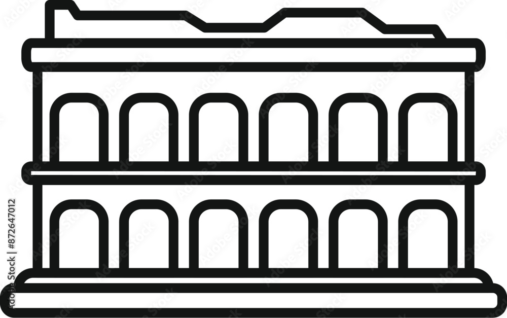 Poster colosseum building representing ancient roman architecture from two levels perspective with arches