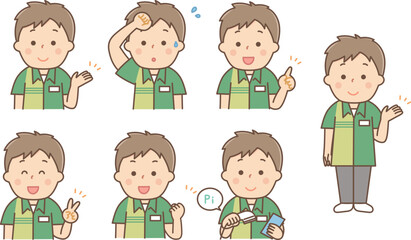 アルバイトの男性の表情セット