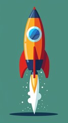 A cartoon illustration of a pencil rocket blasting off against a green background, representing the beginning of the school year. Back to school.