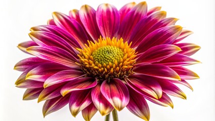 Obraz premium Vibrant, isolated wildflower with rich, velvety petals in shades of pink, yellow, and purple against a pure white background.