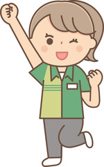 元気なポーズのアルバイトの女性