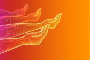 Abstract neon illustration of hands symbolizing connection energy and modernity with vibrant glowing colors and a dynamic artistic style.