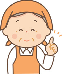 ポイントを説明するエプロン姿のシニア女性