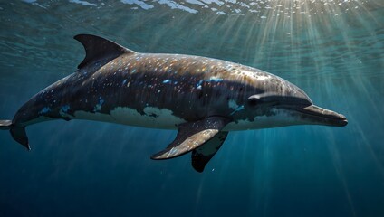 A poem inspired by the shimmering, iridescent skin of a rare colorful dolphin spotted in tropical waters ai_generated