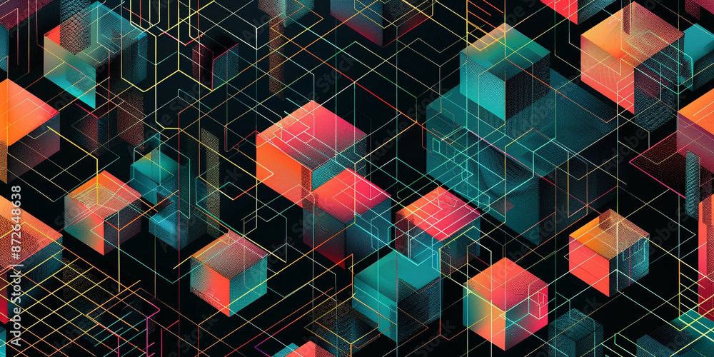 Poster a seamless pattern with a digital maze,an abstract representation of technology.