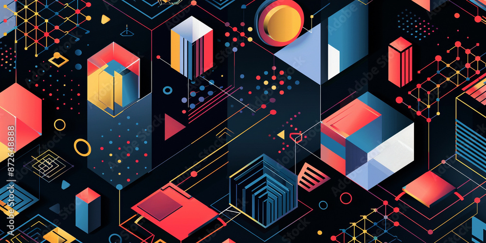Poster a seamless pattern with a digital maze,an abstract representation of technology.