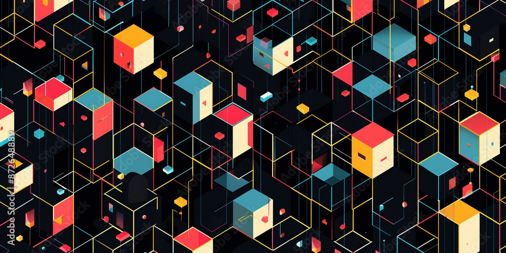 Poster a seamless pattern with a digital maze,an abstract representation of technology.