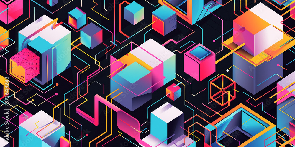Poster a seamless pattern with a digital maze,an abstract representation of technology.