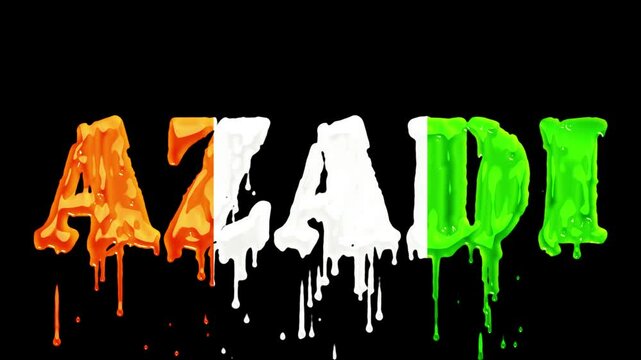 Colorful Dripping Anniversary Text 'Azadi' - Dynamic Celebration Footage, Perfect for patriotic themes or cultural showcases.