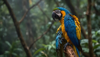 Obraz premium The daily life of a vibrant blue-and-yellow macaw in the Amazon rainforest ai_generated