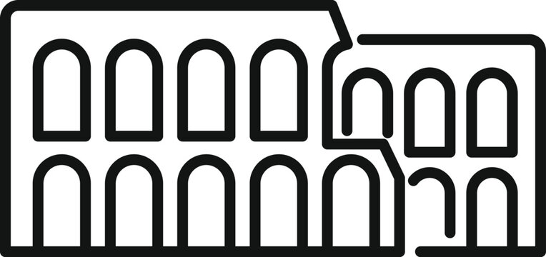 Simple design illustrating an ancient building facade crumbling with time passing, ideal for projects related to history, architecture, and the passage of time