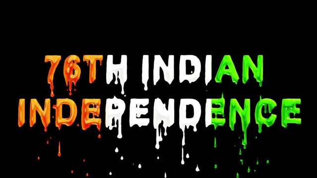Vibrant Tri-Color Drip Animation on '76th Indian Independence' Text - High-Resolution Stock Video. Perfect for patriotic themes or cultural showcases.