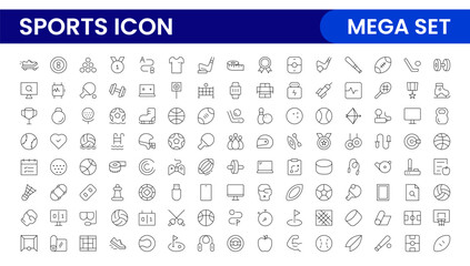 Sports and outdoor activities line icon set. Outline icon collection related to outdoor sports.