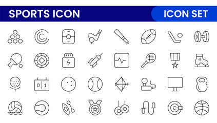 Sports and outdoor activities line icon set. Outline icon collection related to outdoor sports.