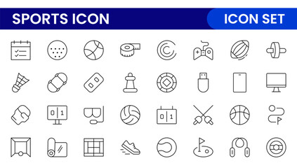 Sports and outdoor activities line icon set. Outline icon collection related to outdoor sports.