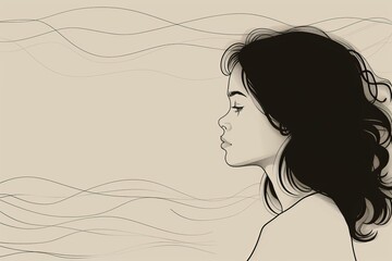 Naklejka premium Minimalist line art of a woman in profile symbolizing simplicity elegance and modernity with clean flowing lines and a serene artistic style.