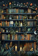 本が並ぶ本棚のイラスト