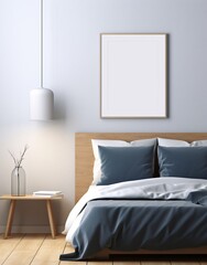 Scandinavian farmhousebedroom interior poster frame mockup.