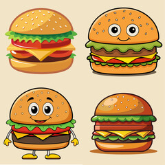 Cartoon  Burger Vector Set  isolated illustration