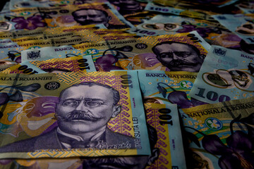 Fototapeta premium LEI money banknotes, detail photo of RON