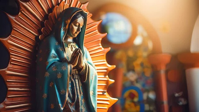 Statue of Saint Mary of Guadalupe (Virgen de Guadalupe) in honor of the celebration of the Mexican holiday of December 12