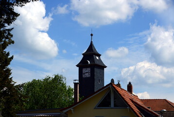 Clock Tower of the Historical City Hall in the Town Blankenhain, Thuringia