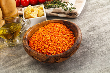 Raw red lentil for cooking