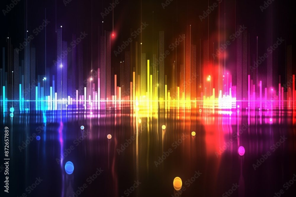 Poster colorful abstract soundwave spectrum on a dark background visually representing music and rhythm thr