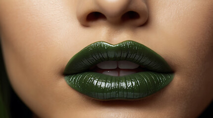 Fototapeta premium Extreme Close-Up of Woman's Green Lips, Vegan green lipstick or vegan makeup concept