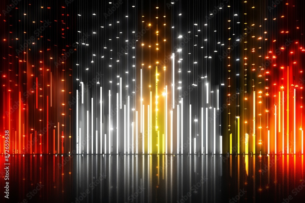 Poster dynamic abstract soundwave spectrum with vibrant colors on a dark background capturing the energy an
