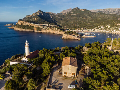 Cap Gros lighthose and Muleta shelter, Soller port, Mallorca, Balearic Islands, Spain
