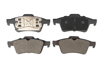 Auto brake pads isolated on white background. Set of brake pads. New auto spare parts isolated on...