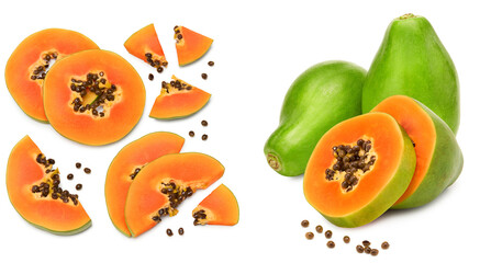 sliced ripe papaya fruit isolated on white background. exotic fruit. clipping path