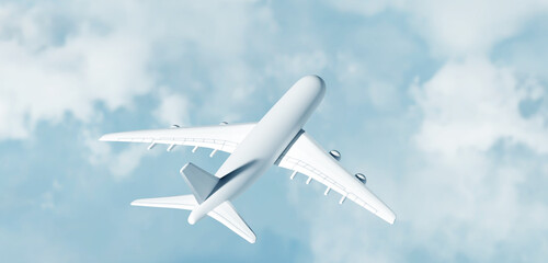 commercial airplane Airplane flying above the clouds 3D illustration
