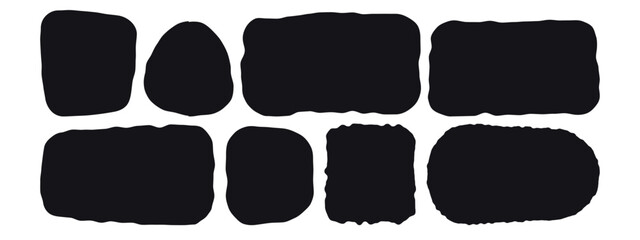 Set of black square and rectangular shapes with ripped jagged borders. Vector illustration isolated on white background
