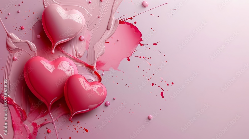 Aufkleber modern valentines day vector with abstract heart shapes and dynamic splashes of pink and red paint