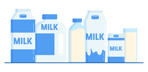 Bottle, cartoon, and glass milk fresh natural dairy collection border illustration decoration