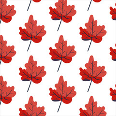 Seamless pattern. Simple Plant. Red maple leaves on a white background. Ornament in Scandinavian style. Hand drown. Flat vector illustration