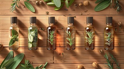 herbs and spices on a wooden table
