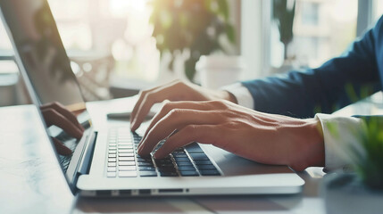 laptop to present to colleagues in a modern office,