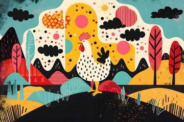 Colourful chicken illustration