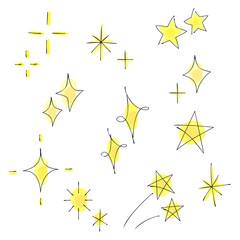 手書きのキラキラ素材　光　星　アスタリスク