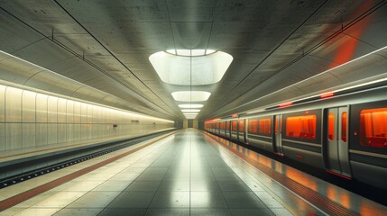 Fototapeta premium Modern Subway Station with Train - Generative AI