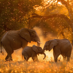 Fototapeta premium motion inspiration,elephant family playing together.