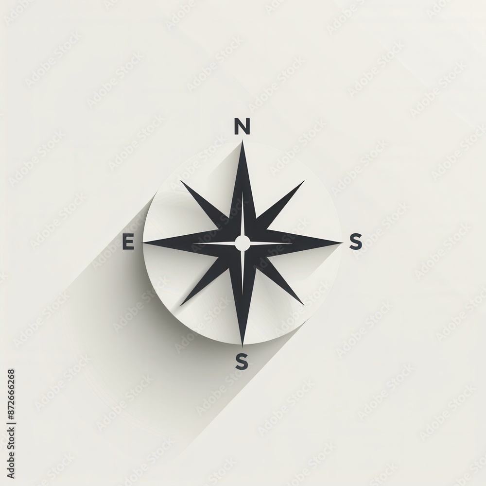 Poster a black and white compass icon with clear lines, perfect for navigation app or travel service design