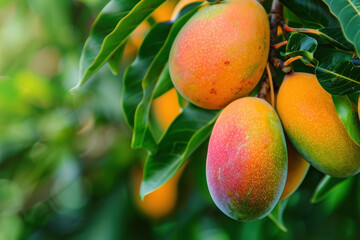 Fresh ripe mangoes on a tree