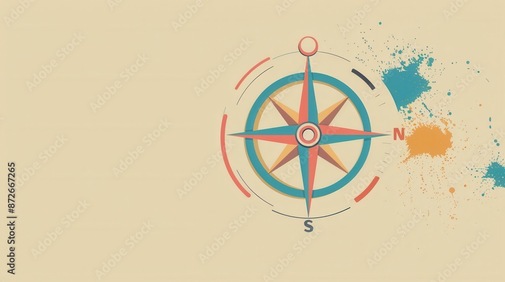 Aufkleber a simple compass illustration with colorful splashes in the background, ideal for navigation apps an